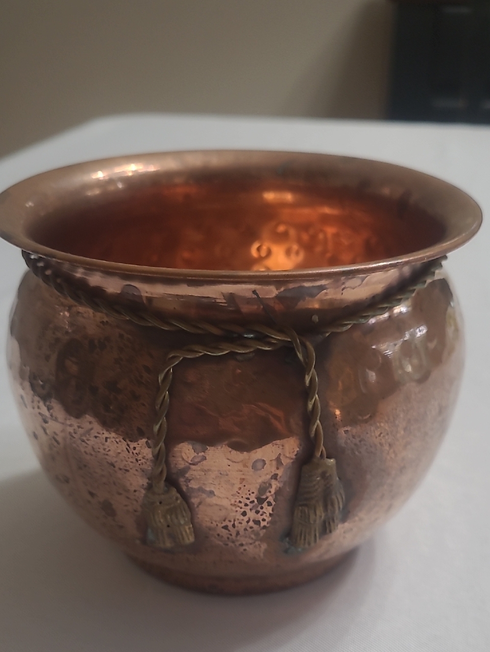Copper Bowl/Planter With Rope & Tassels
